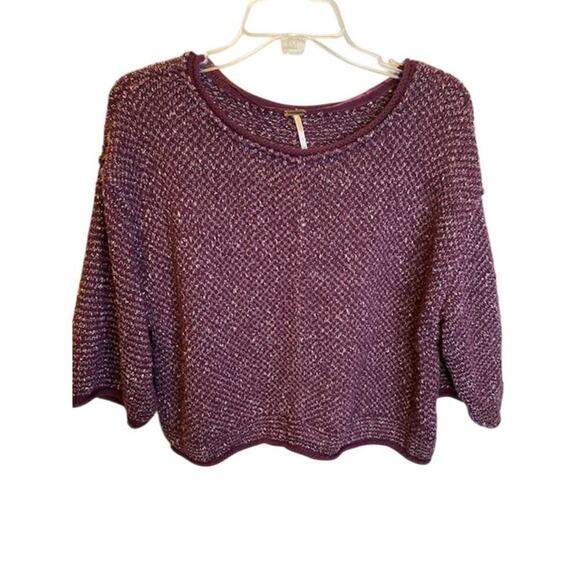 Free People Crop Sweater Purple Marbled 3/4 Sleeves Sz XS Oversized - Picture 1 of 6